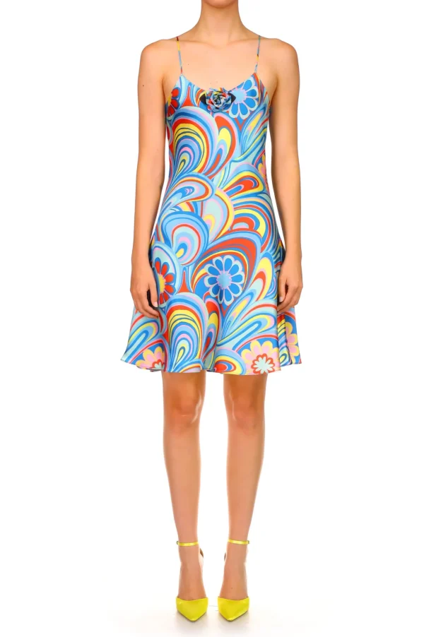 Dresses*Rodarte Aqua Multicolor Printed Bias Mini Slip Dress