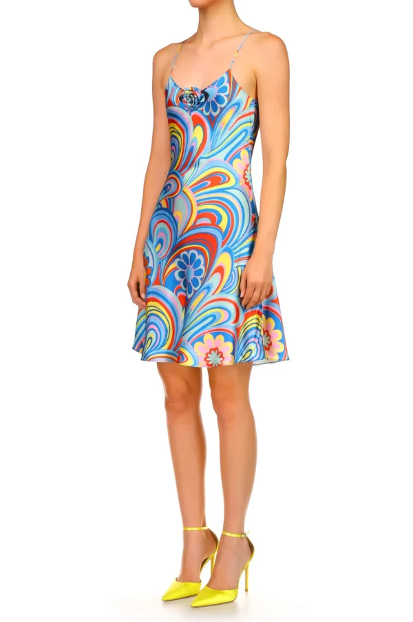 Dresses*Rodarte Aqua Multicolor Printed Bias Mini Slip Dress