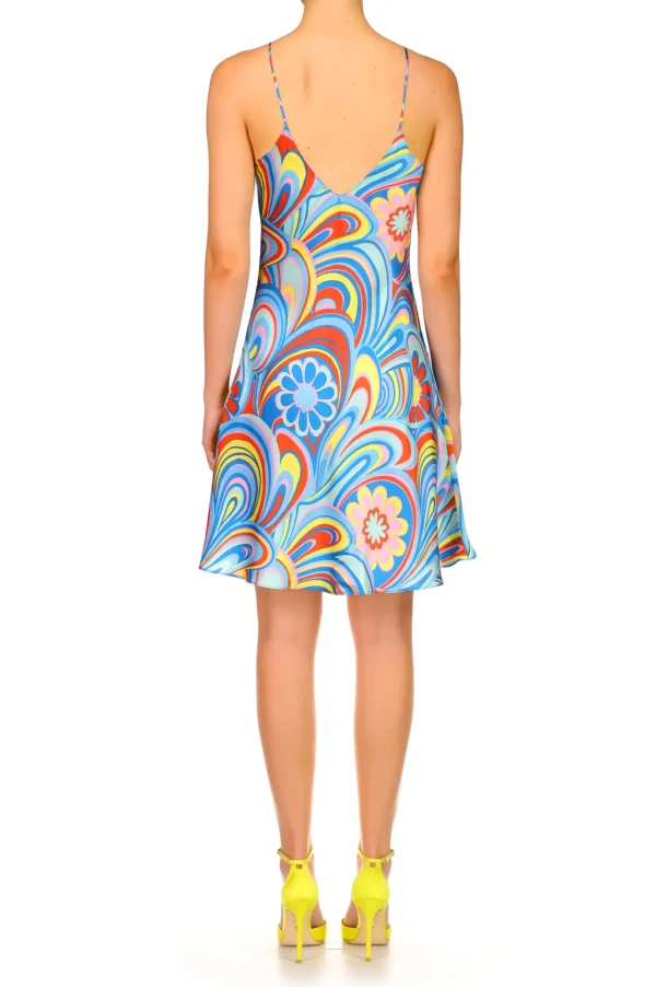 Dresses*Rodarte Aqua Multicolor Printed Bias Mini Slip Dress