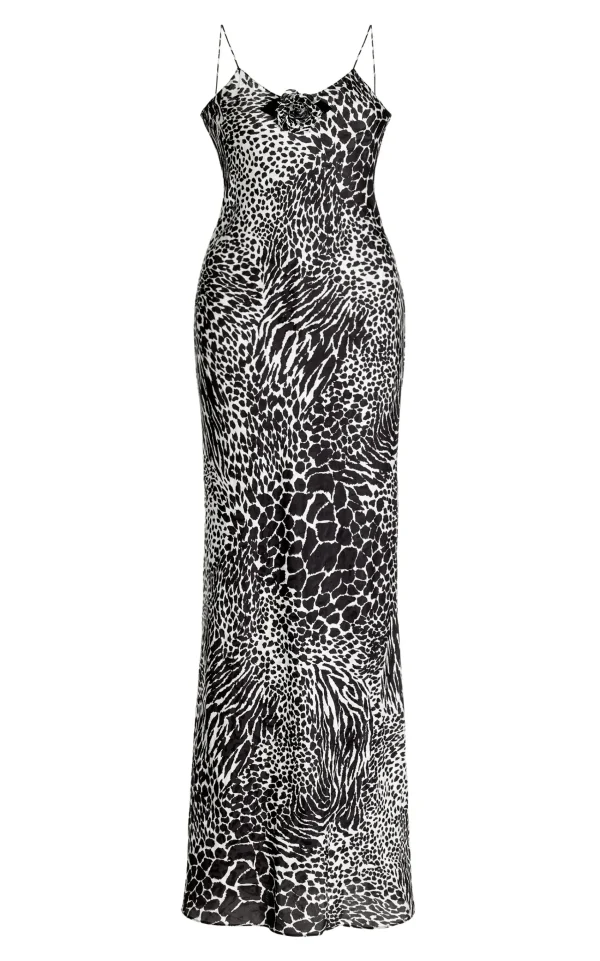 Dresses*Rodarte Black And White Zebra Silk Jacquard Gown With Silk Flower