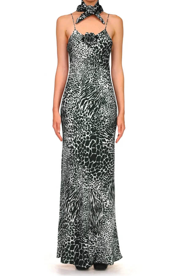 Dresses*Rodarte Black And White Zebra Silk Jacquard Gown With Silk Flower