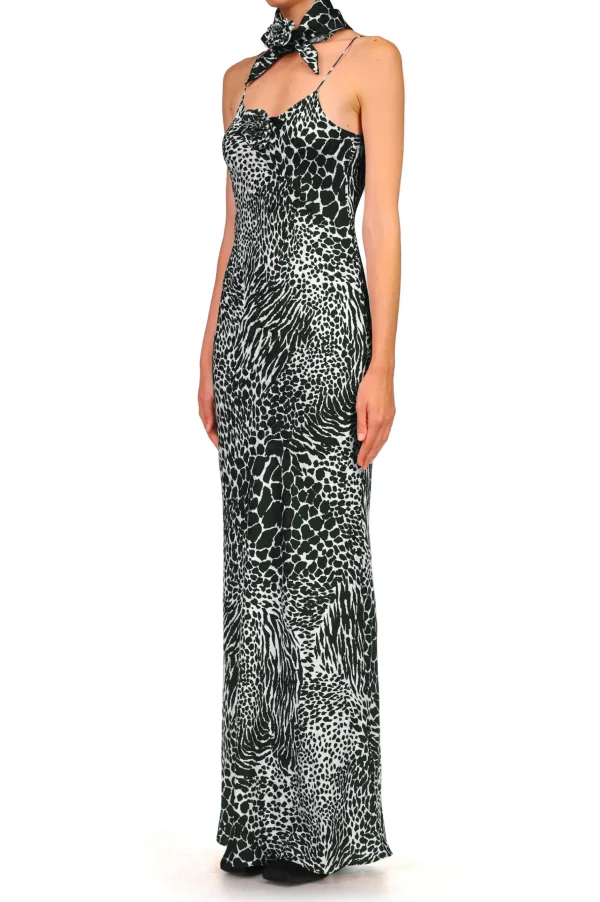 Dresses*Rodarte Black And White Zebra Silk Jacquard Gown With Silk Flower