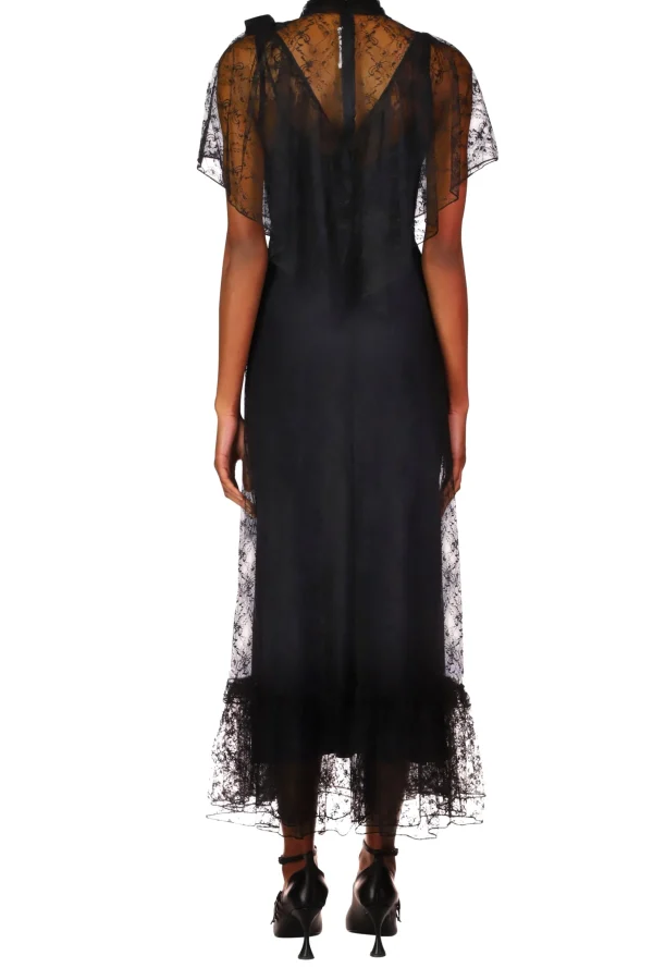 Dresses*Rodarte Black Floral Lace Dress With Flower Corsage