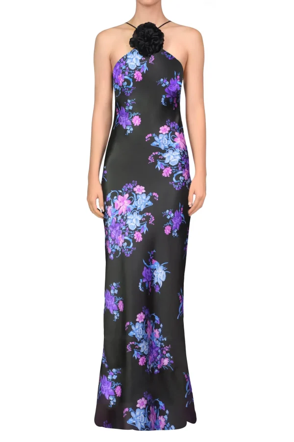 Dresses*Rodarte Black Foral Gown With Silk Flower Detail