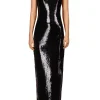 Dresses*Rodarte Black Sequin Halter Gown With Flower Detail