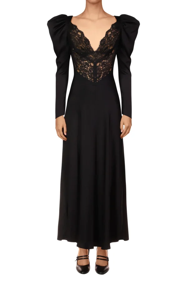 Dresses*Rodarte Black Silk And Lace Bias Long Sleeve Dress