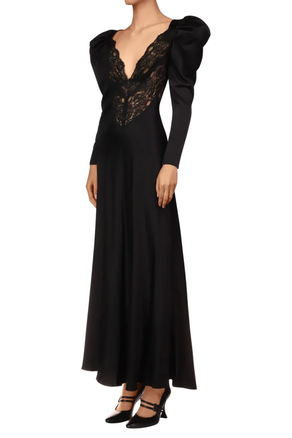 Dresses*Rodarte Black Silk And Lace Bias Long Sleeve Dress