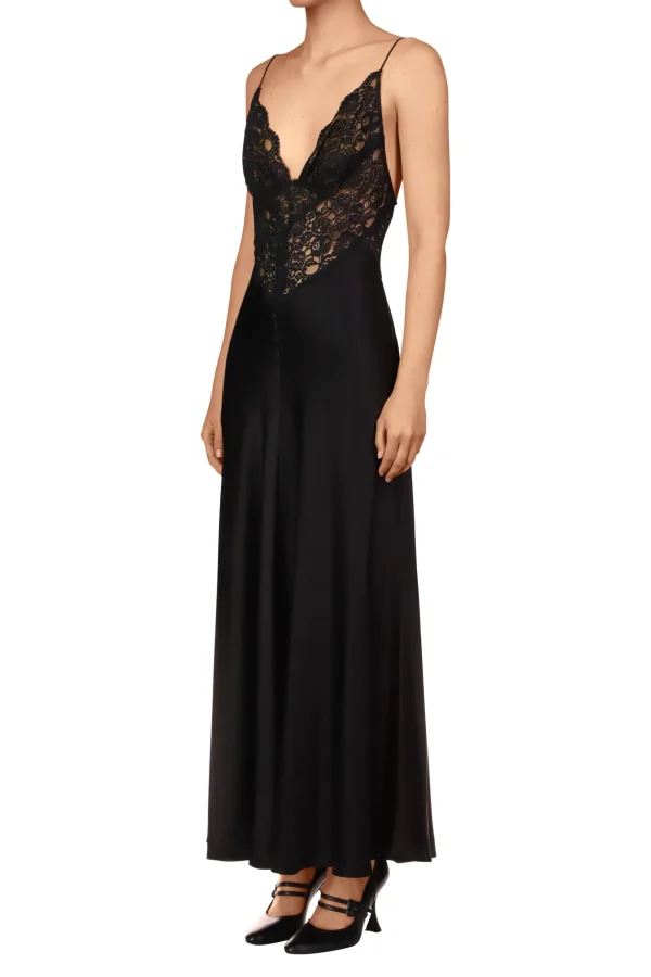 Dresses*Rodarte Black Silk Charmeuse Bias Dress With Black Lace