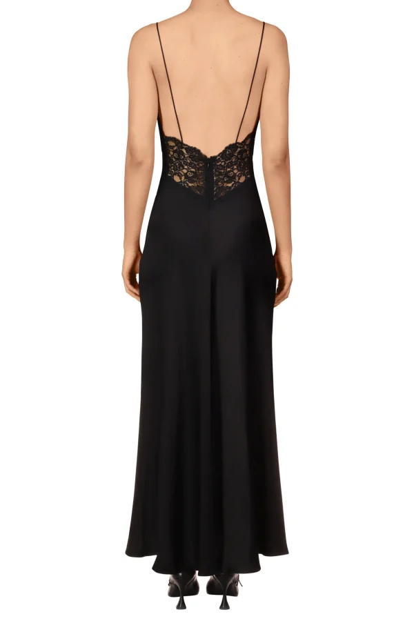 Dresses*Rodarte Black Silk Charmeuse Bias Dress With Black Lace