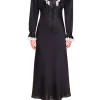 Dresses*Rodarte Black Silk Long Sleeve Dress With Off White Collar And Lace Trim