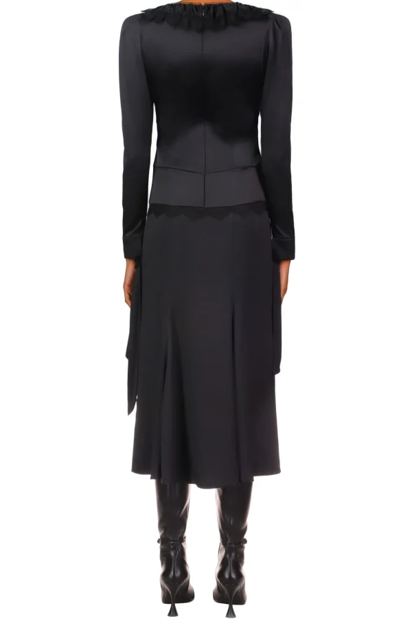 Dresses*Rodarte Black Silk Long Sleeve Dress With Black Sequin Tulle & Sash