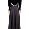 Dresses*Rodarte Black Silk Satin & Velvet Long Sleeve Dress With Lace Detail