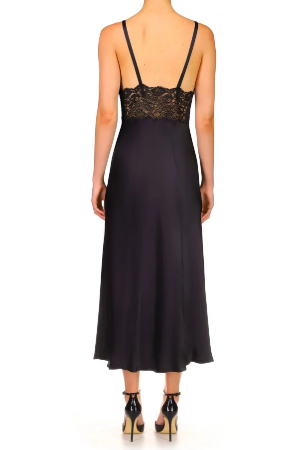 Dresses*Rodarte Black Silk Satin And Lace Bias Slip Dress