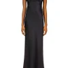 Dresses*Rodarte Black Silk Satin Bias Dress With Ruched Bust And Black Lace Detail