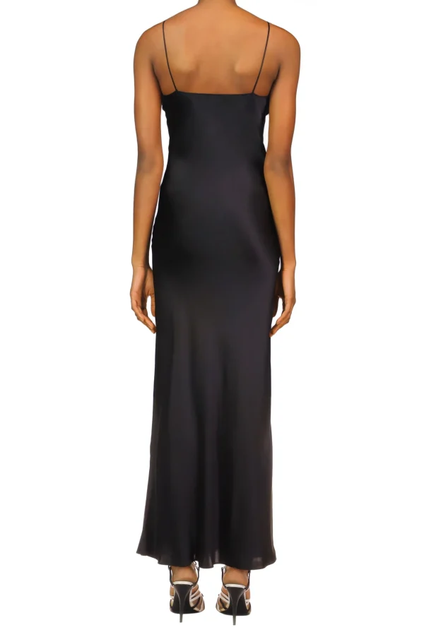 Dresses*Rodarte Black Silk Satin Bias Dress With Ruched Bust And Black Lace Detail