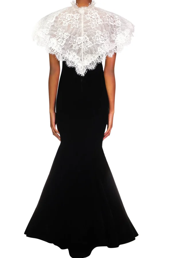 Dresses*Rodarte Black Velvet Gown With Off White Lace Collar