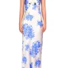 Dresses*Rodarte Blue And White Floral Printed Silk Bias Gown With Lace Details