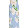 Dresses*Rodarte Blue And White Floral Silk Slip With Silk Flower Detail