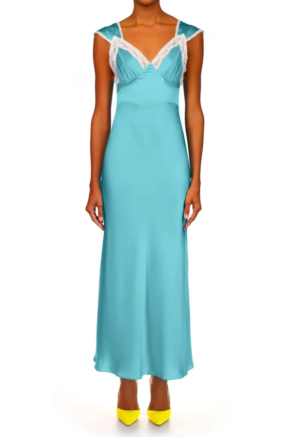 Dresses*Rodarte Blue Silk Satin Dress With Lace Details