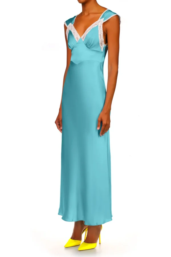 Dresses*Rodarte Blue Silk Satin Dress With Lace Details