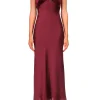 Dresses*Rodarte Burgundy Silk Satin Bias Dress With Lace And Ruffle Details