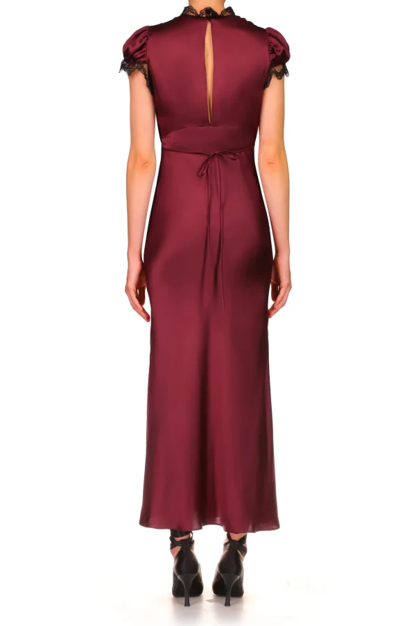 Dresses*Rodarte Burgundy Silk Satin Bias Dress With Lace And Ruffle Details