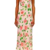 Dresses*Rodarte Camellia Printed Silk Bias Slip With Silk Flower Detail