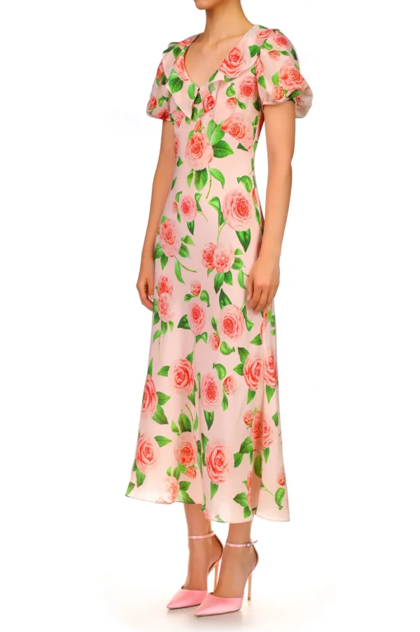 Dresses*Rodarte Camellia Printed Silk Bias Dress With Ruffle Details