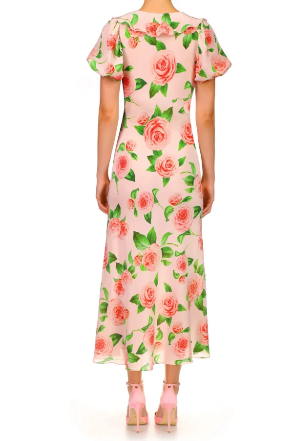 Dresses*Rodarte Camellia Printed Silk Bias Dress With Ruffle Details