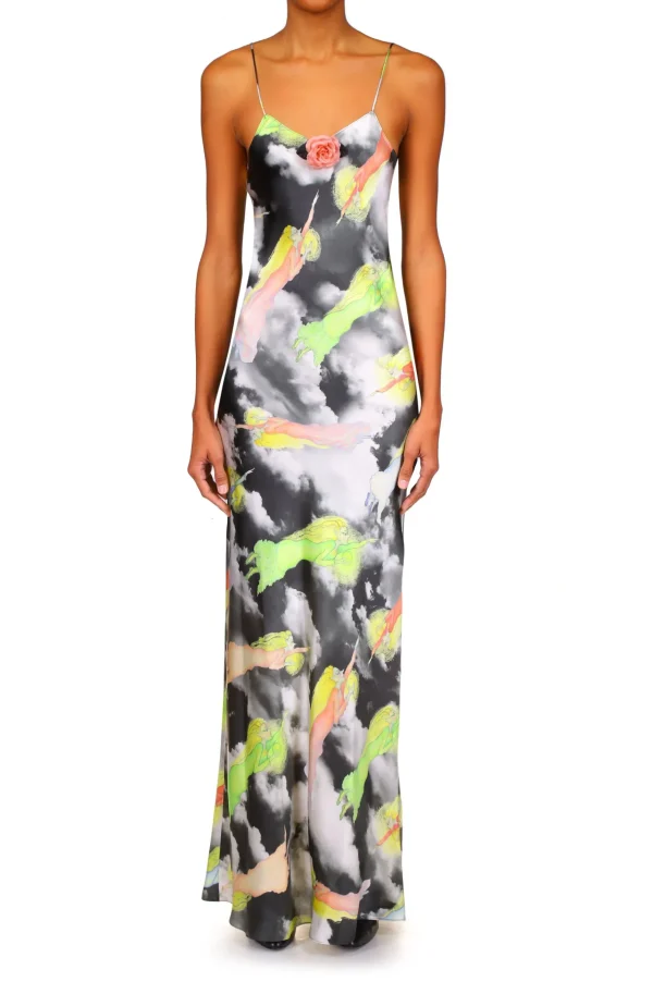 Dresses*Rodarte Cloud And Fairy Printed Silk Satin Bias Slip Dress