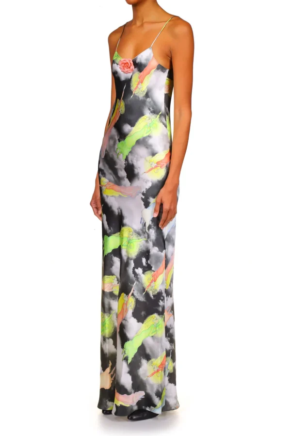 Dresses*Rodarte Cloud And Fairy Printed Silk Satin Bias Slip Dress