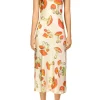 Dresses*Rodarte Cream Mushroom Printed Silk Satin Slip Dress