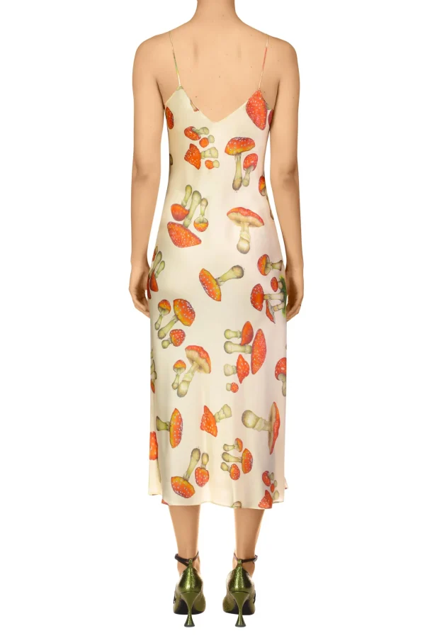 Dresses*Rodarte Cream Mushroom Printed Silk Satin Slip Dress