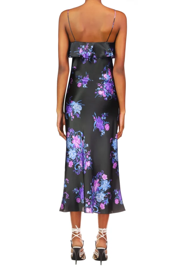 Dresses*Rodarte Floral Printed Satin Charmeuse Bias Slip Dress With Ruffle And Silk Flower Detail