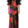 Dresses*Rodarte Floral Printed Silk Bias Slip Gown With Ruffle Sleeves And Silk Flower