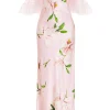 Dresses*Rodarte Floral Printed Silk Bias Slip Dress With Ruffle Sleeves And Silk Flower