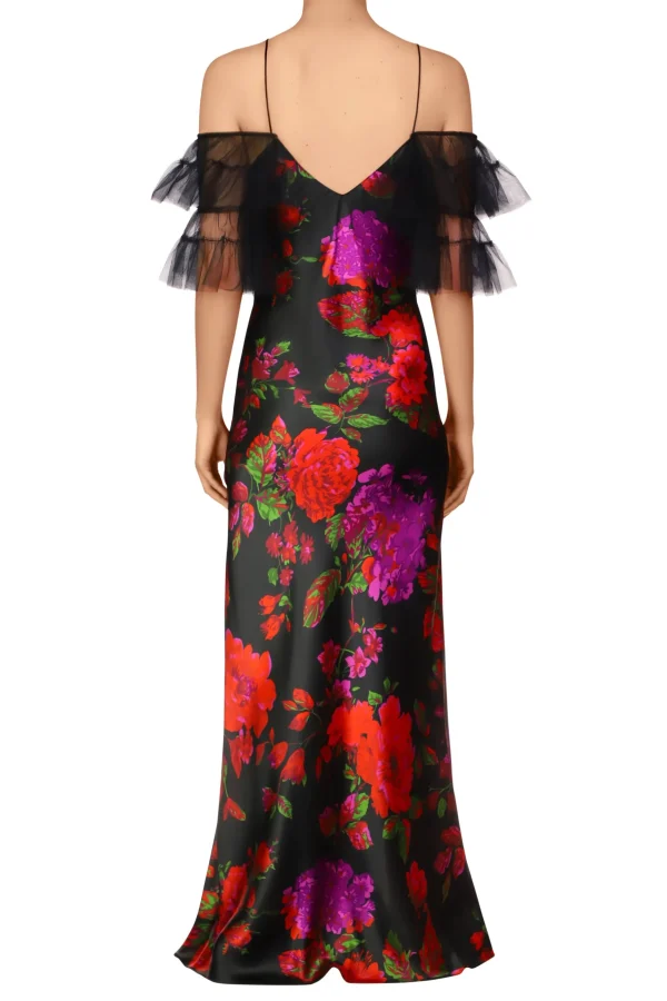 Dresses*Rodarte Floral Printed Silk Bias Slip Gown With Ruffle Sleeves And Silk Flower