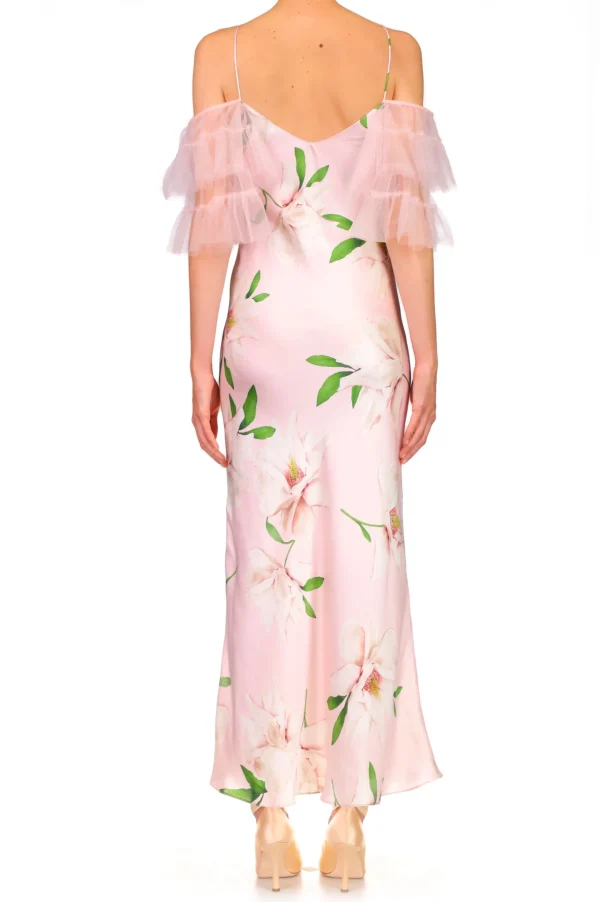 Dresses*Rodarte Floral Printed Silk Bias Slip Dress With Ruffle Sleeves And Silk Flower