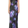 Dresses*Rodarte Floral Printed Silk Satin Bias Halter Dress With Ruched Bust And Silk Flower Detail