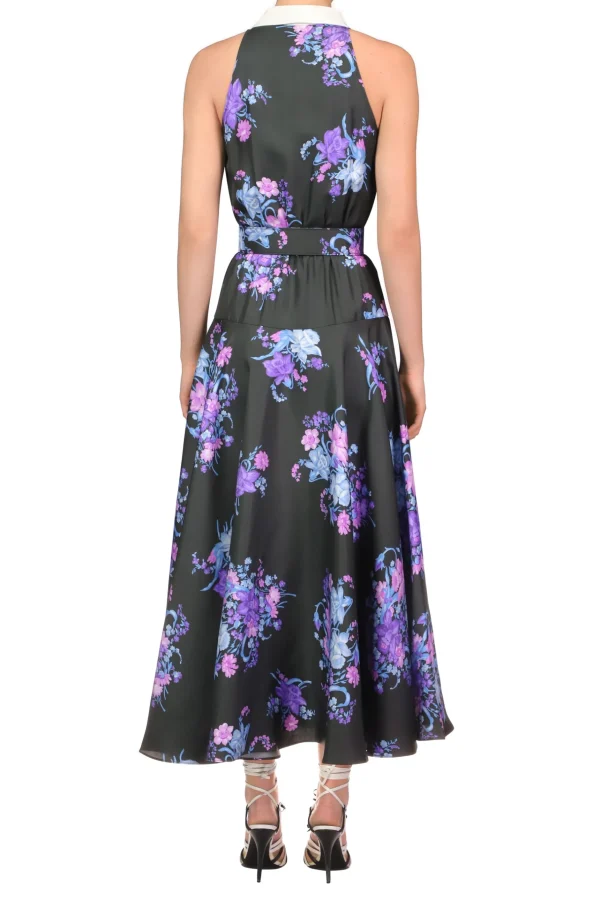 Dresses*Rodarte Floral Printed Silk Twill Collared Halter Dress With Belt Detail