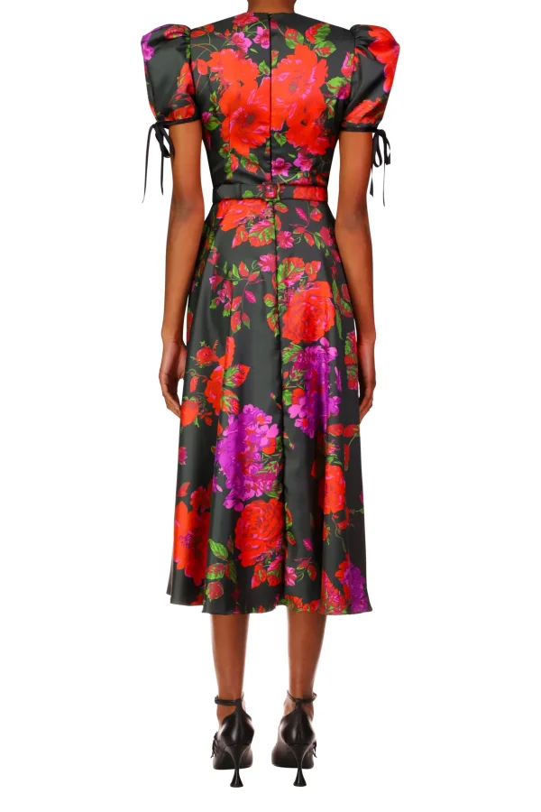 Dresses*Rodarte Floral Printed Twill Dress With Silk Flower