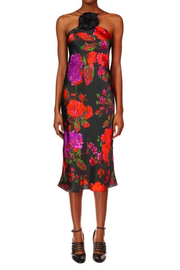 Dresses*Rodarte Floral Silk Satin Halter Dress With Flower