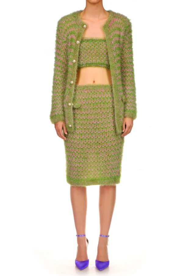 Bottoms*Rodarte Green And Pink Hand Knit Pencil Skirt