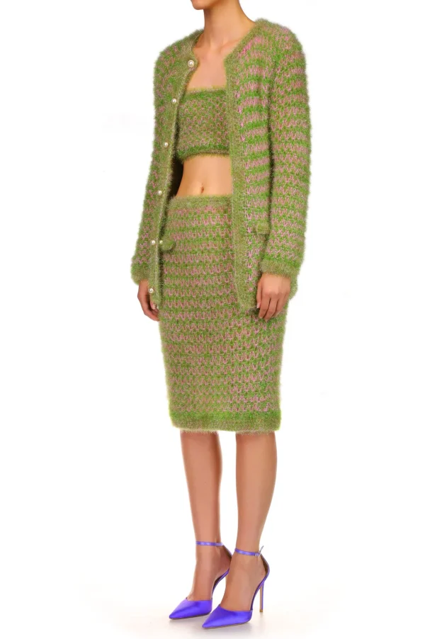 Bottoms*Rodarte Green And Pink Hand Knit Pencil Skirt