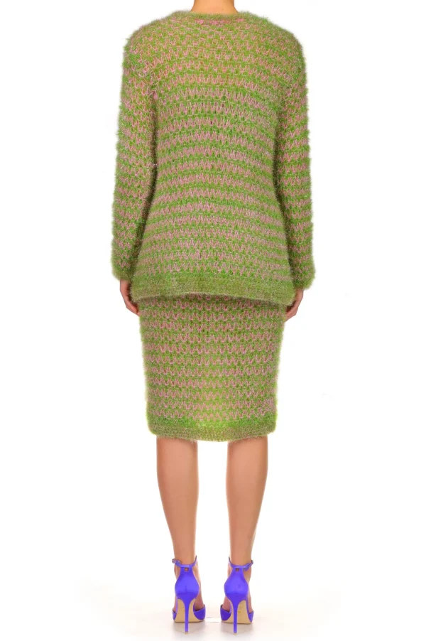 Bottoms*Rodarte Green And Pink Hand Knit Pencil Skirt