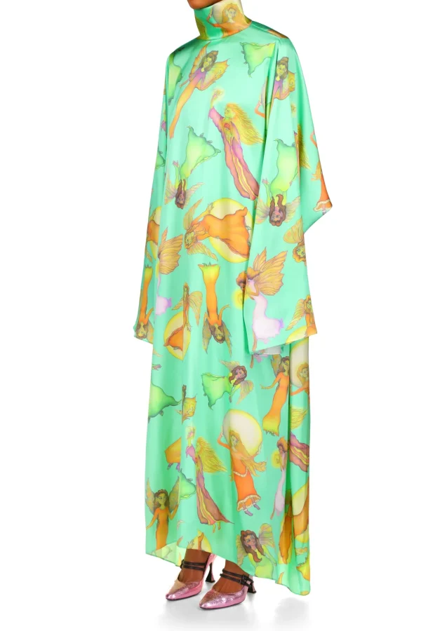 Dresses*Rodarte Green Fairy Printed Silk Satin Tunic Dress