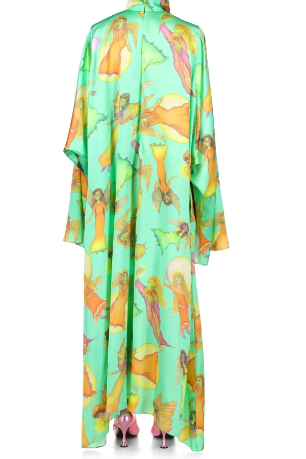 Dresses*Rodarte Green Fairy Printed Silk Satin Tunic Dress