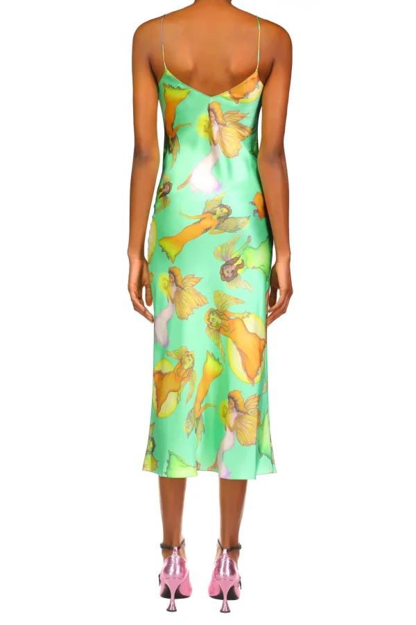 Dresses*Rodarte Green Fairy Printed Silk Satin Bias Slip Dress