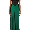 Dresses*Rodarte Green Silk Charmeuse Bias Dress With Black Lace