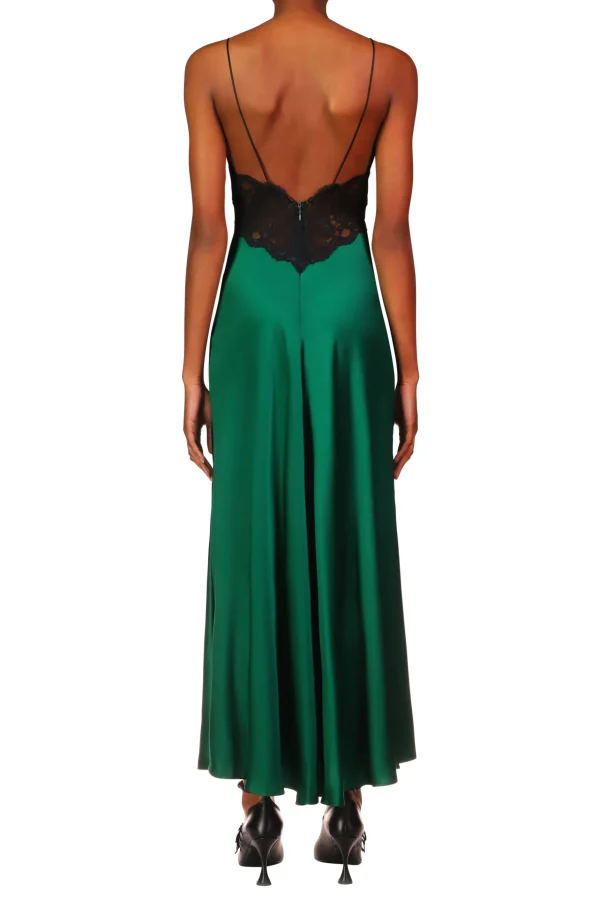 Dresses*Rodarte Green Silk Charmeuse Bias Dress With Black Lace